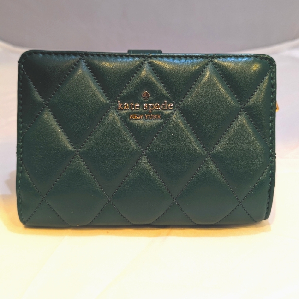 Kate Spade quilted leather wallet deep jade